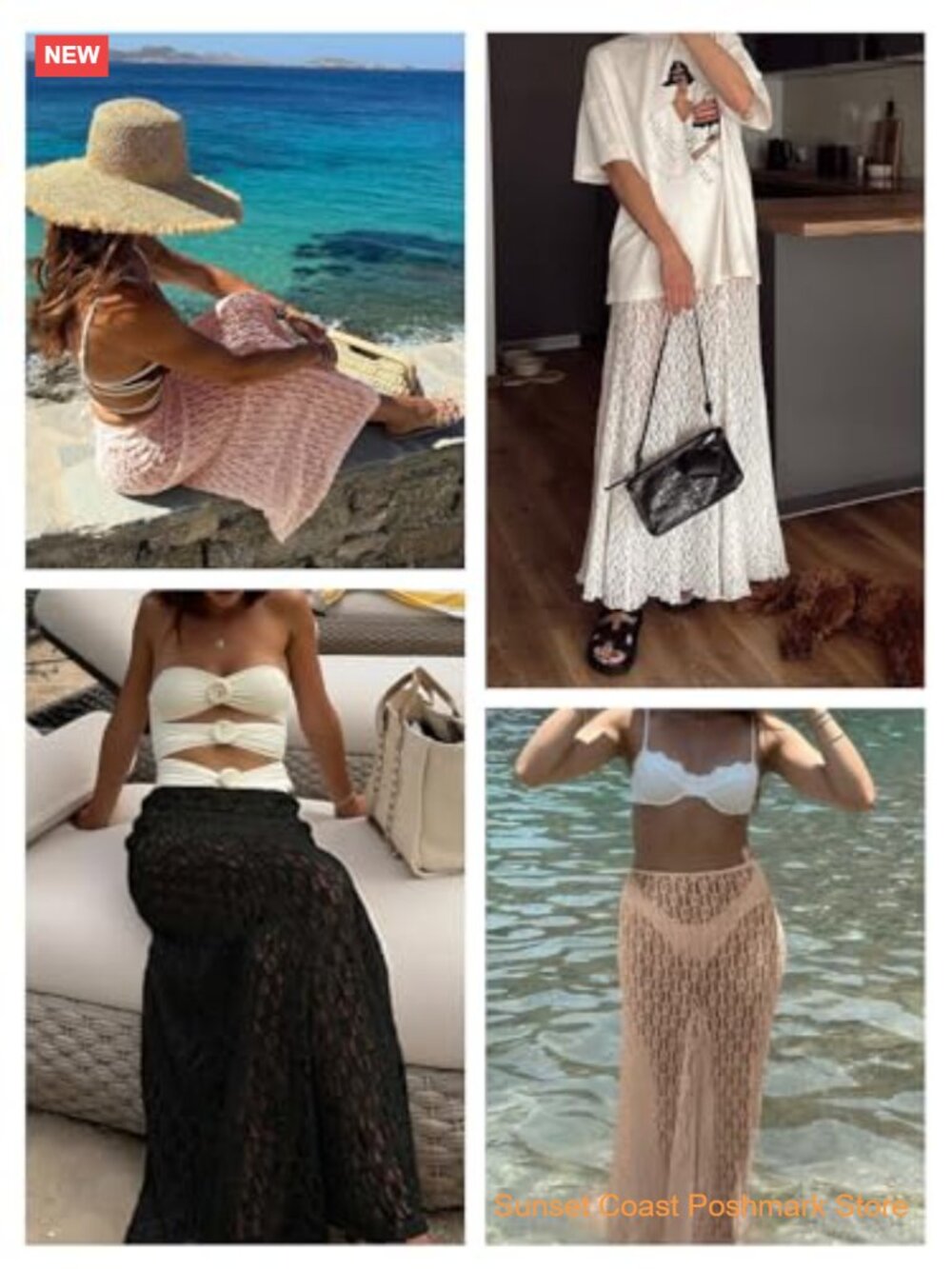 Sheer Lace High Waist A-Line Maxi Skirt Flowy Beach Cover Up - Picture 6 of 7